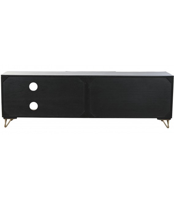 Mueble de TV en madera tallada negra y metal dorado, estilo art decó. 4