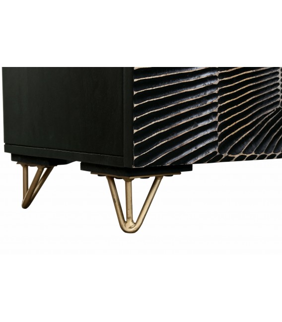 Mueble de TV en madera tallada negra y metal dorado, estilo art decó. 9