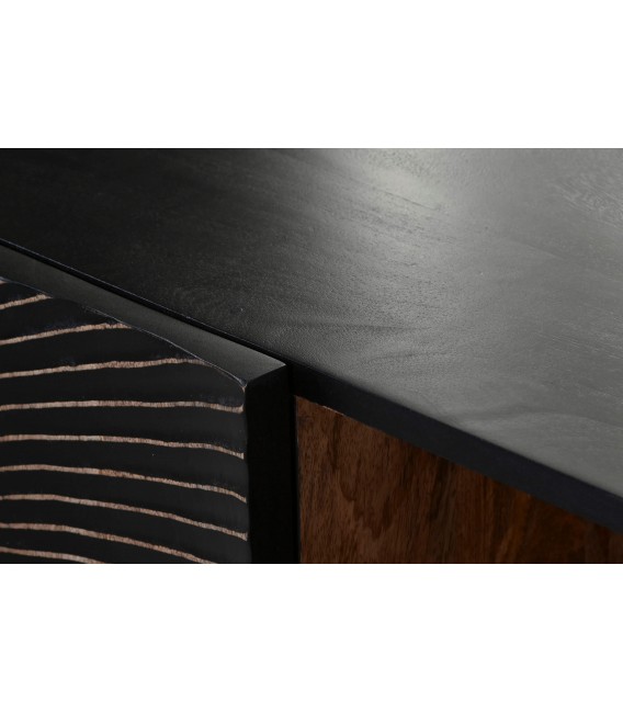 Mueble de TV en madera tallada negra y metal dorado, estilo art decó. 6