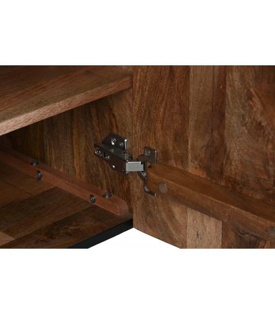 Mueble de TV en madera tallada negra y metal dorado, estilo art decó. 8