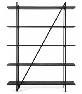 Estantería negra con 5 baldas, diseño industrial geométrico moderno.