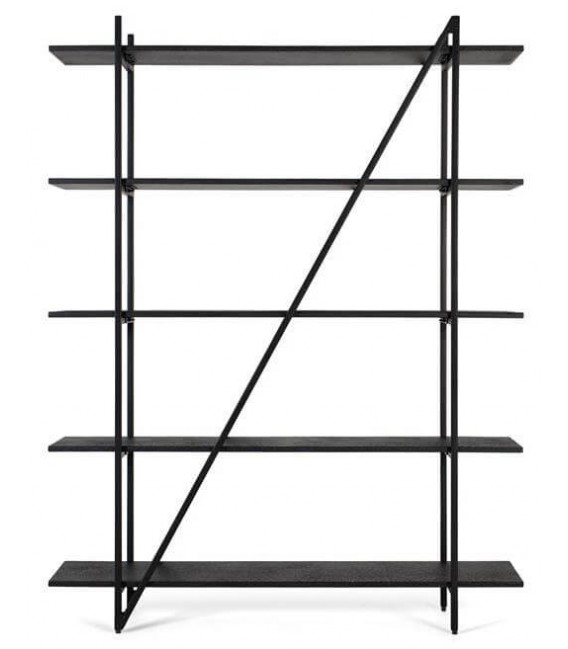 Estantería negra con 5 baldas, diseño industrial geométrico moderno.