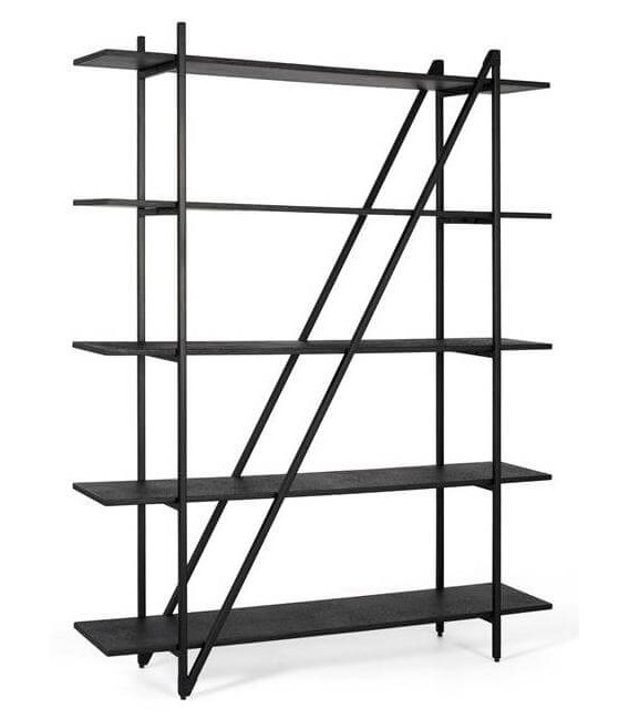 Estantería negra con 5 baldas, diseño industrial geométrico moderno. Mdmhogar