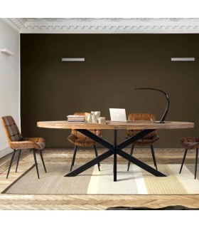 Mesa ovalada XL madera mango metal negro, diseño industrial elegante.  Mdmhogar