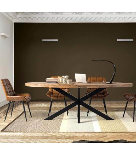 Mesa ovalada XL madera mango metal negro, diseño industrial elegante.  Mdmhogar