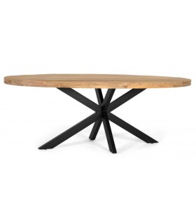 Mesa ovalada XL madera mango metal negro, diseño industrial elegante.
