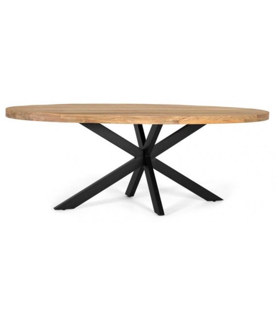 Mesa ovalada XL madera mango metal negro, diseño industrial elegante.
