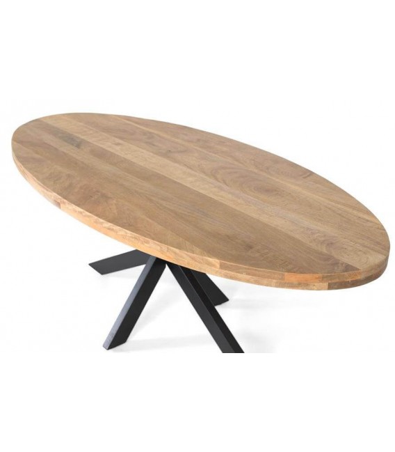 Mesa ovalada XL madera mango metal negro, diseño industrial elegante. 1