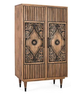 Armario alacena de mango tallado con acabado natural y negro. Mdmhogar