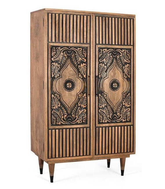 Armario alacena de mango tallado con acabado natural y negro. Mdmhogar