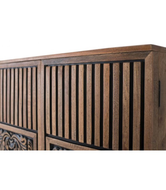 Armario alacena de mango tallado con acabado natural y negro. 4