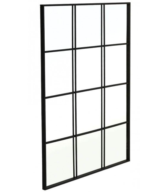 Espejo rectangular alto de metal negro con diseño industrial sobrio. Mdmhogar