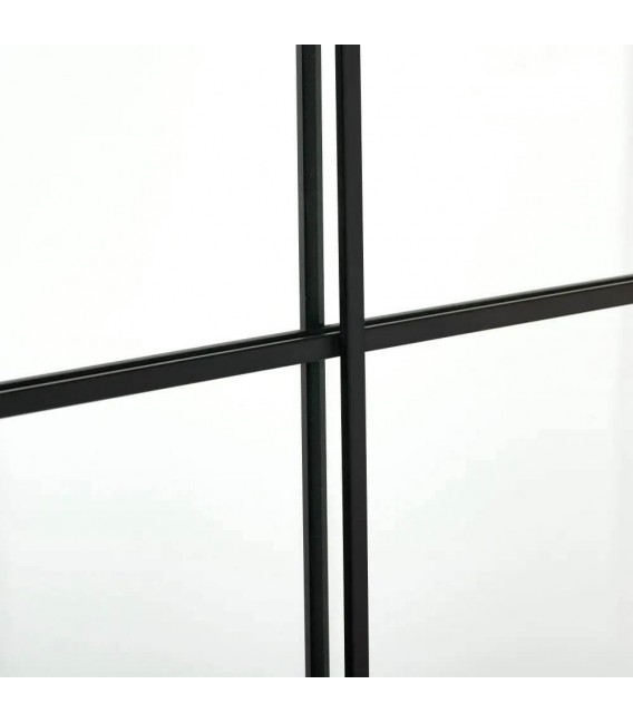 Espejo rectangular alto de metal negro con diseño industrial sobrio. 2