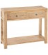 Consola boho de madera natural con 2 cajones y detalles en bronce.