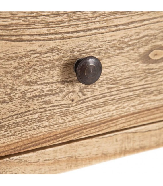 Consola boho de madera natural con 2 cajones y detalles en bronce. 3