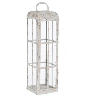 Farol clásico bajo en metal blanco rozado y cristal con efecto oro. Mdmhogar