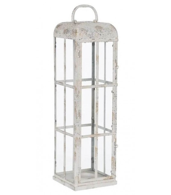 Farol clásico bajo en metal blanco rozado y cristal con efecto oro. Mdmhogar