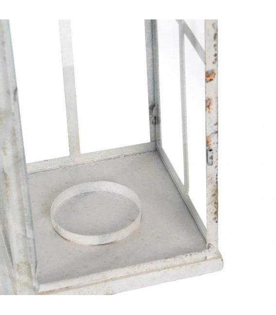 Farol clásico bajo en metal blanco rozado y cristal con efecto oro. 3