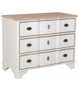 Cómoda clásica blanca y natural con tiradores metálicos en dorado. Mdmhogar