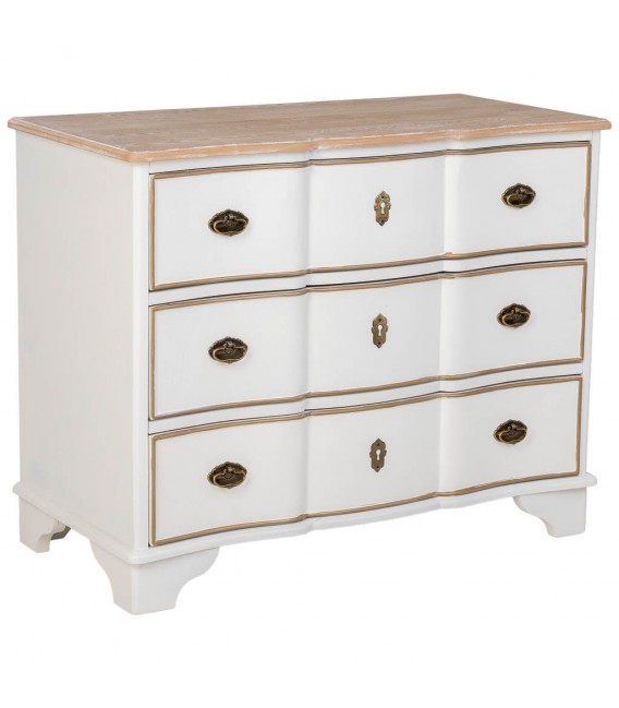 Cómoda clásica blanca y natural con tiradores metálicos en dorado. Mdmhogar