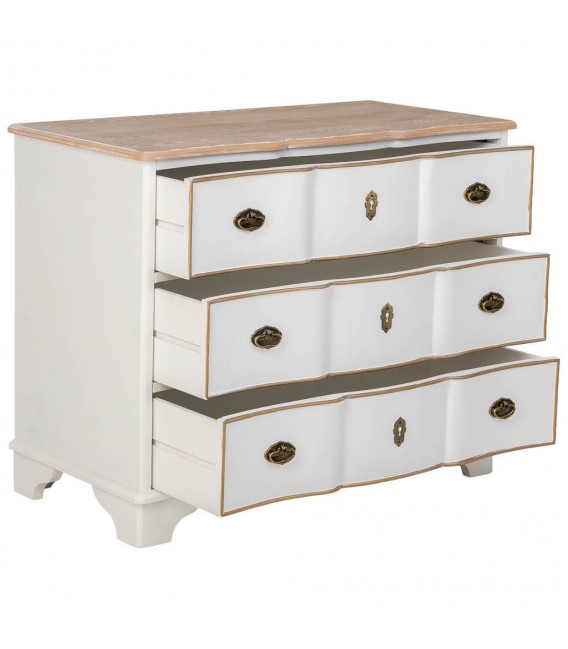 Cómoda clásica blanca y natural con tiradores metálicos en dorado. 1