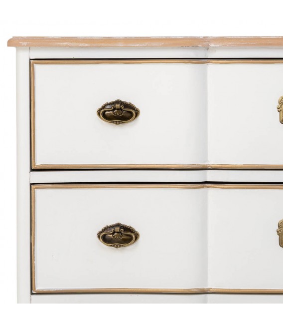 Cómoda clásica blanca y natural con tiradores metálicos en dorado. 5