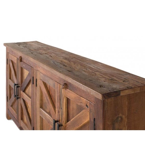 Aparador rústico nogal 4 puertas con madera reciclada y metal negro. 2