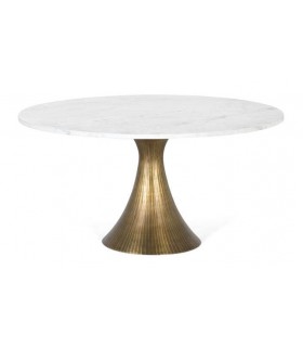 Mesa de centro redonda de mármol blanco y base dorada art decó. Mdmhogar