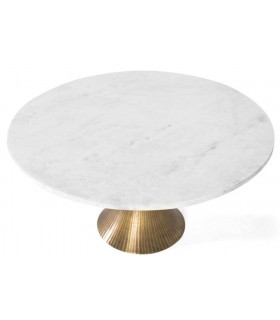 MESA DE CENTRO REDONDA 90 Ø X 46 LAIRO ALUMINIO DORADO MARMOL BLANCO