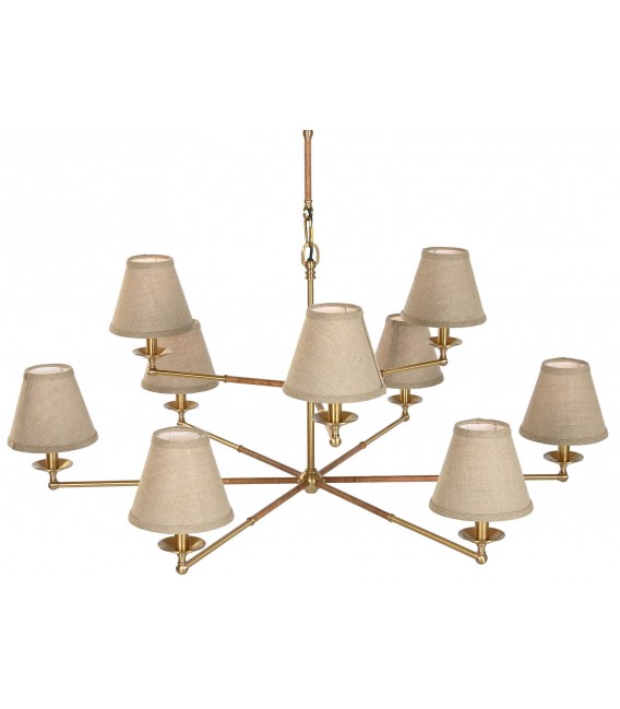 Lámpara XL de techo art decó en metal dorado y pantallas beige. 2