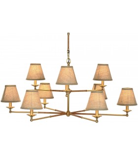 Lámpara XL de techo art decó en metal dorado y pantallas beige. Mdmhogar