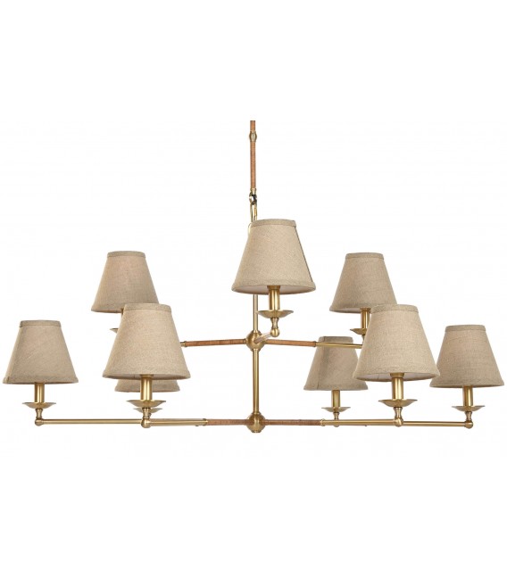 Lámpara XL de techo art decó en metal dorado y pantallas beige. 1