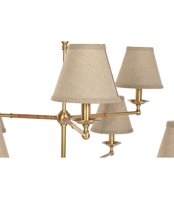 Lámpara XL de techo art decó en metal dorado y pantallas beige. 5