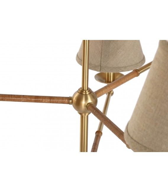 Lámpara XL de techo art decó en metal dorado y pantallas beige. 6