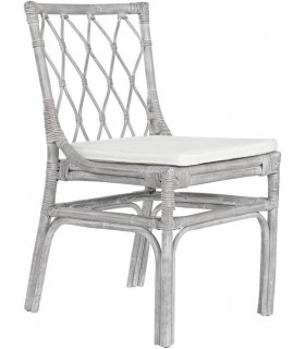 Silla comedor en ratán blanco decapado con cojín blanco incluido. Mdmhogar