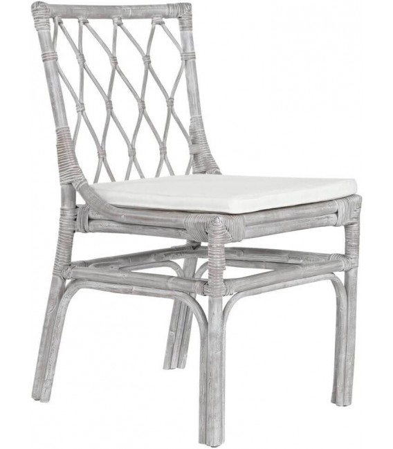 Silla comedor en ratán blanco decapado con cojín blanco incluido. Mdmhogar