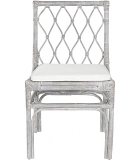 Silla comedor en ratán blanco decapado con cojín blanco incluido.