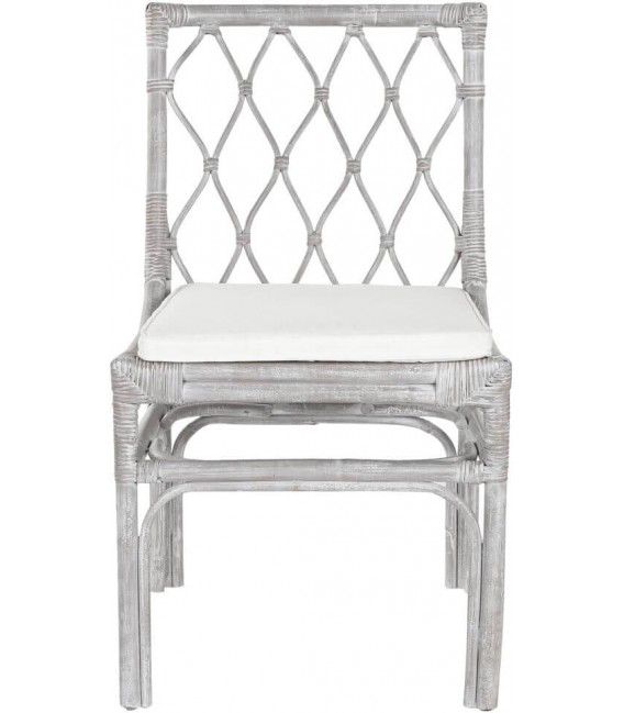 Silla comedor en ratán blanco decapado con cojín blanco incluido.