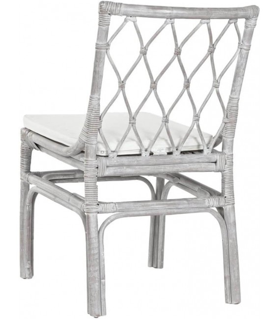 Silla comedor en ratán blanco decapado con cojín blanco incluido. 1