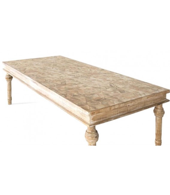 Mesa de comedor XXL en madera maciza de mango con tapa marqueteada. 1