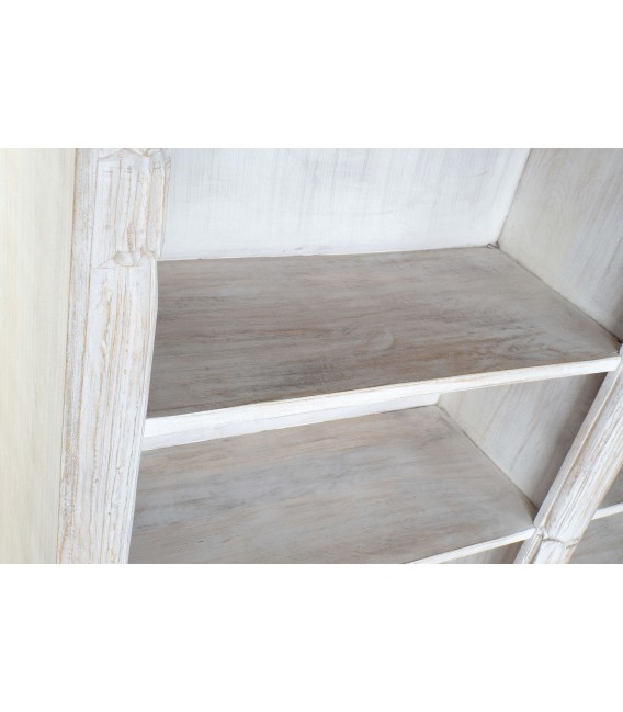 Estantería XL étnica en madera tallada y acabado blanco decapado. 4