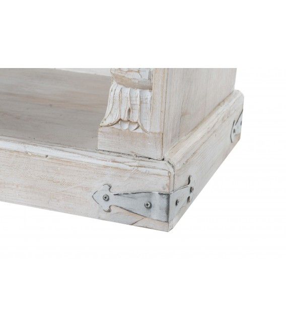 Estantería XL étnica en madera tallada y acabado blanco decapado. 5