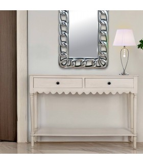 Consola de entrada beige de madera con 2 cajones y estante inferior. Mdmhogar