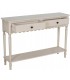 Consola de entrada beige de madera con 2 cajones y estante inferior. 1