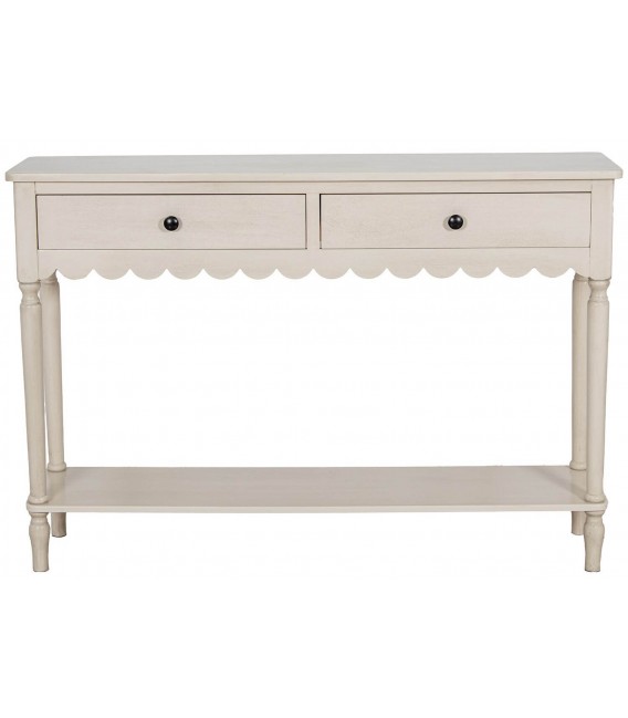 Consola de entrada beige de madera con 2 cajones y estante inferior. 2