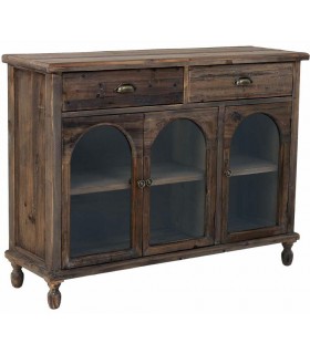 Aparador rústico puertas de cristal, madera reciclada acabado nogal. Mdmhogar