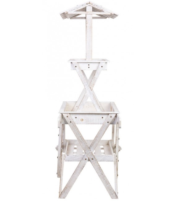 Carro expositor blanco de madera, ratán y metal estilo vintage. 2