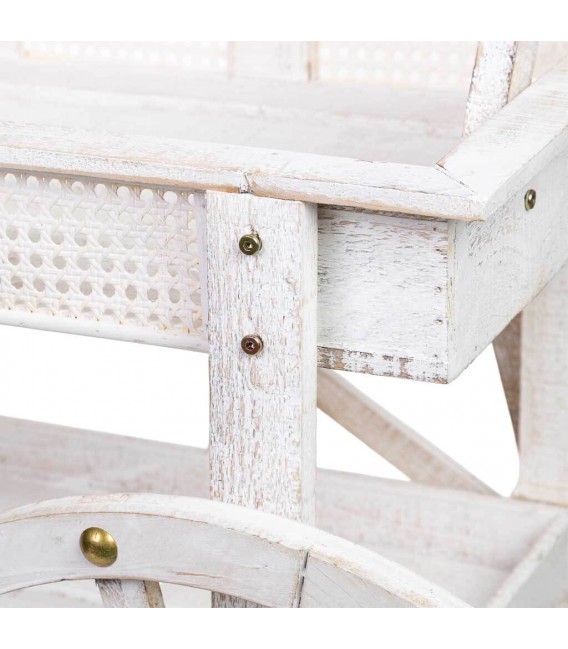 Carro expositor blanco de madera, ratán y metal estilo vintage. 4