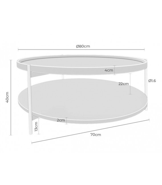 Mesa redonda de roble y metal negro doble bandeja y estilo actual. 7