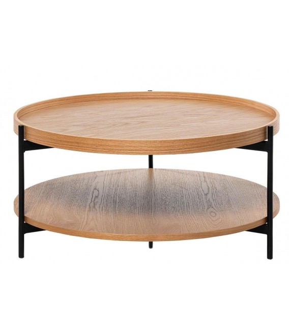 Mesa redonda de roble y metal negro doble bandeja y estilo actual. 2